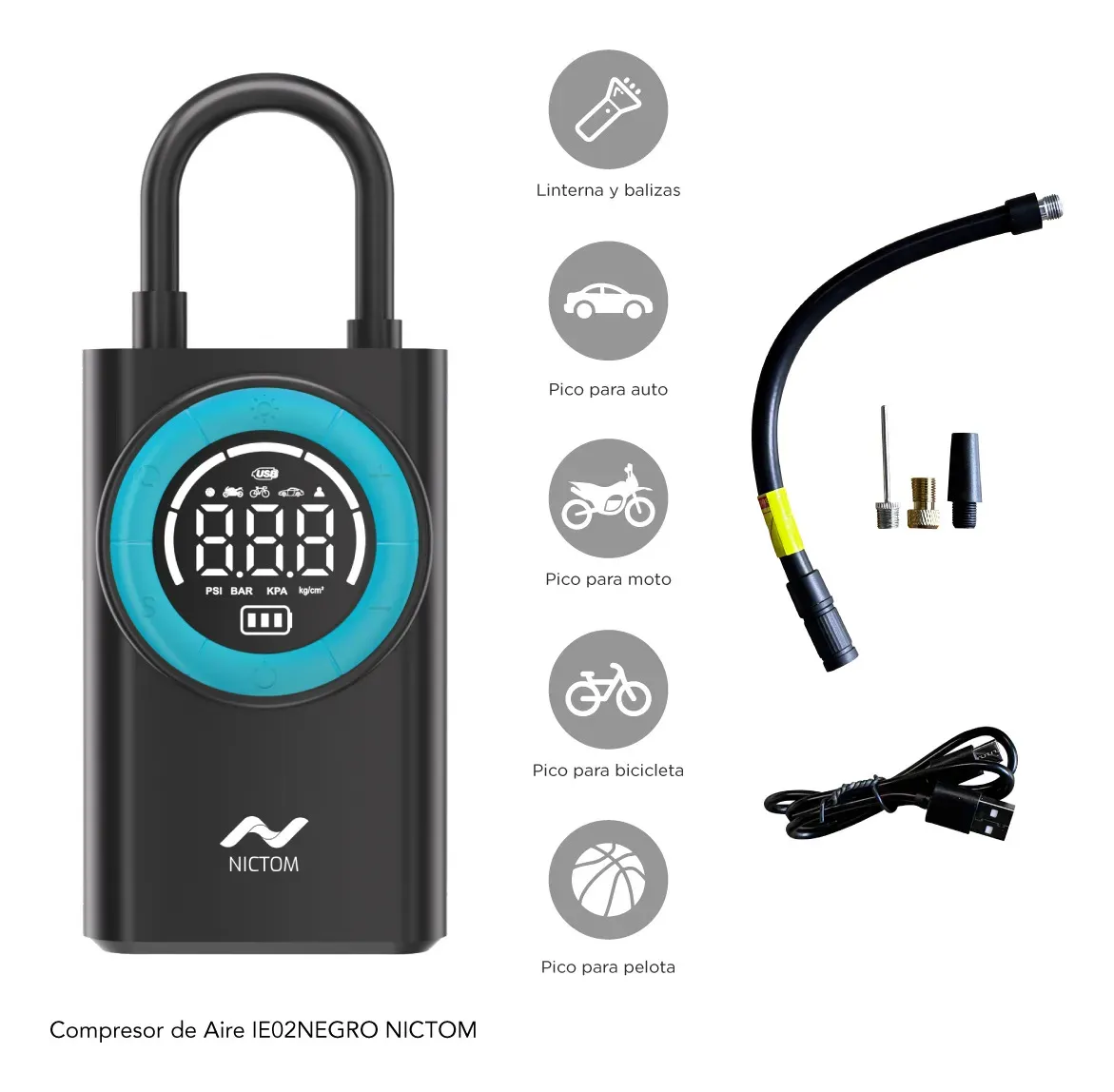 Inflador Portatil Bateria Auto Moto Pelotas Bicicletas