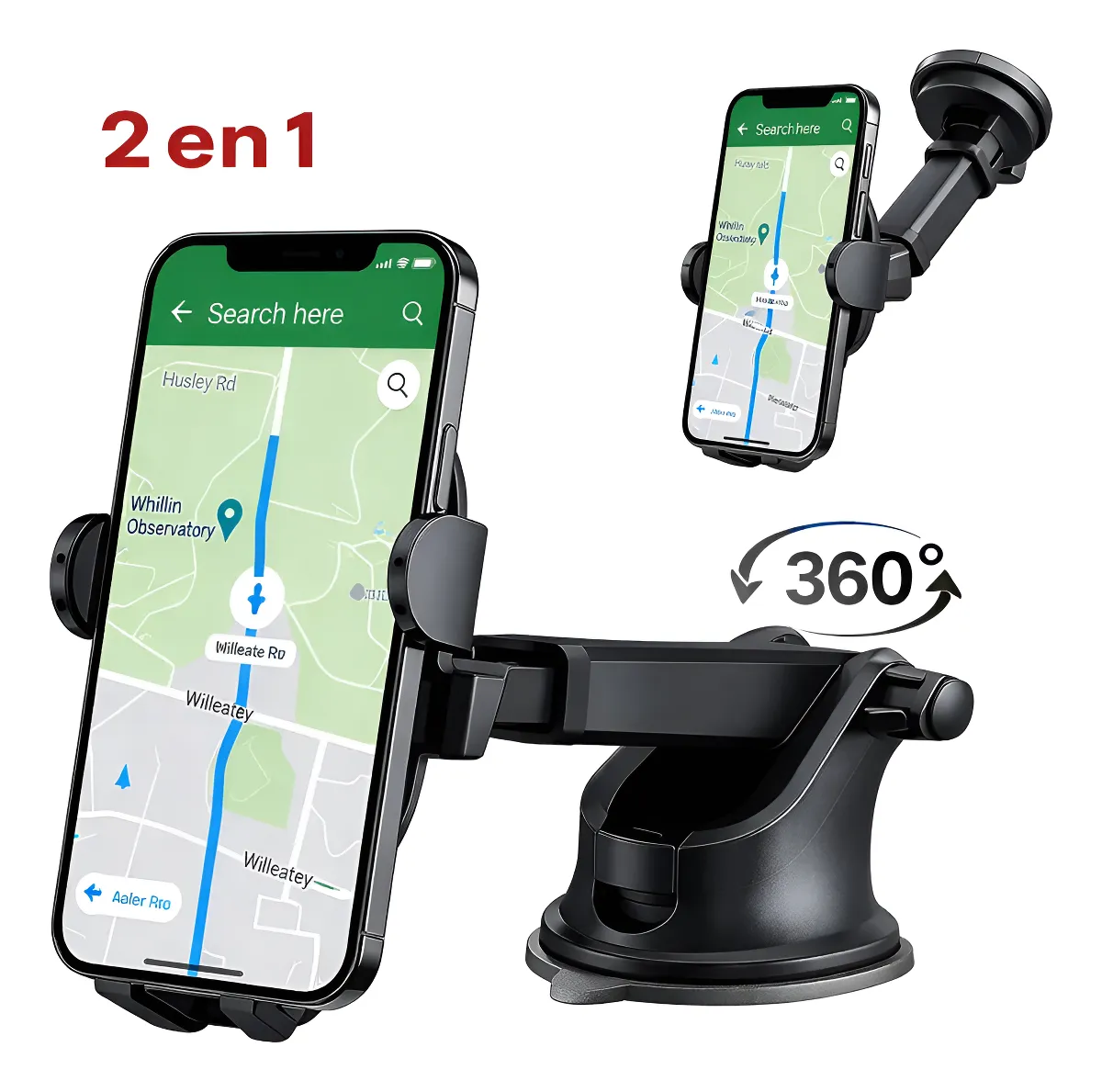 Soporte Celular Auto Brazo Extensible Vidrio Tablero Sopapa Negro